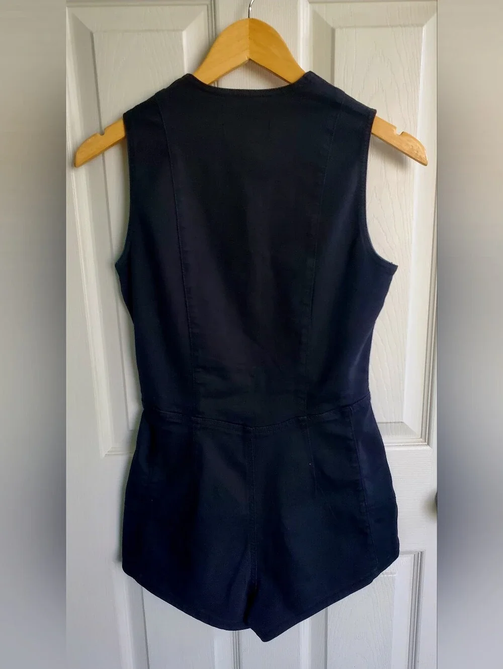 Free People Crvy Washed Black Zip Up Sleeveless Denim Romper Micro Short Size 4